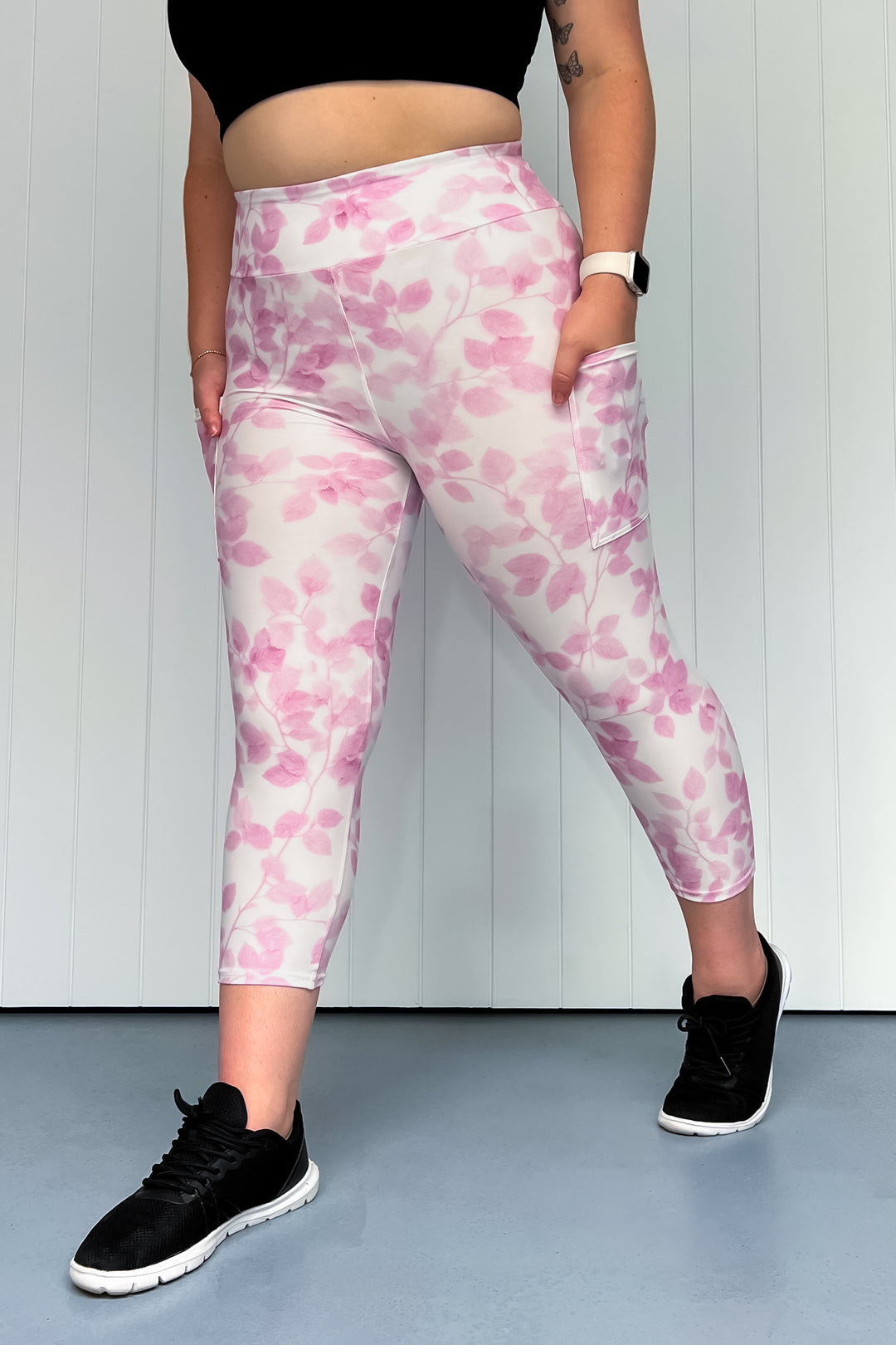 Blush Foliage - Casual - Capri Leggings - Pockets