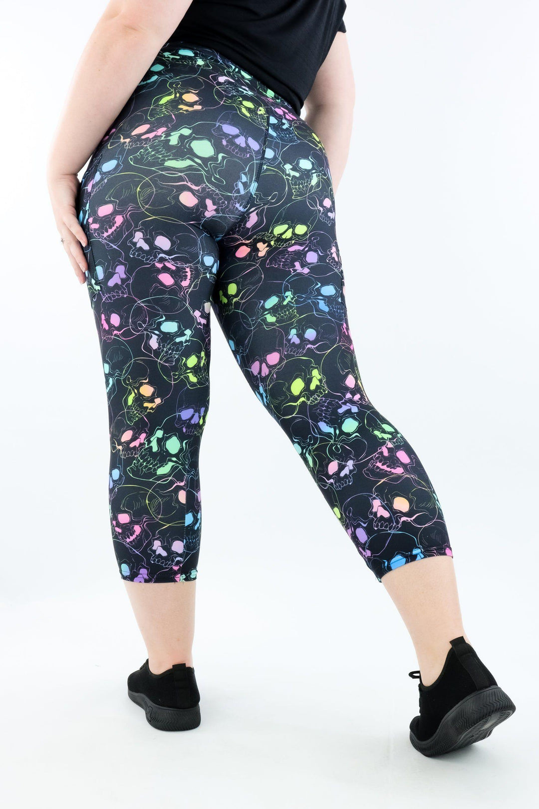 Neon Skull - Casual - Capri Leggings - Pockets Casual Capri Leggings - Pockets Pawlie
