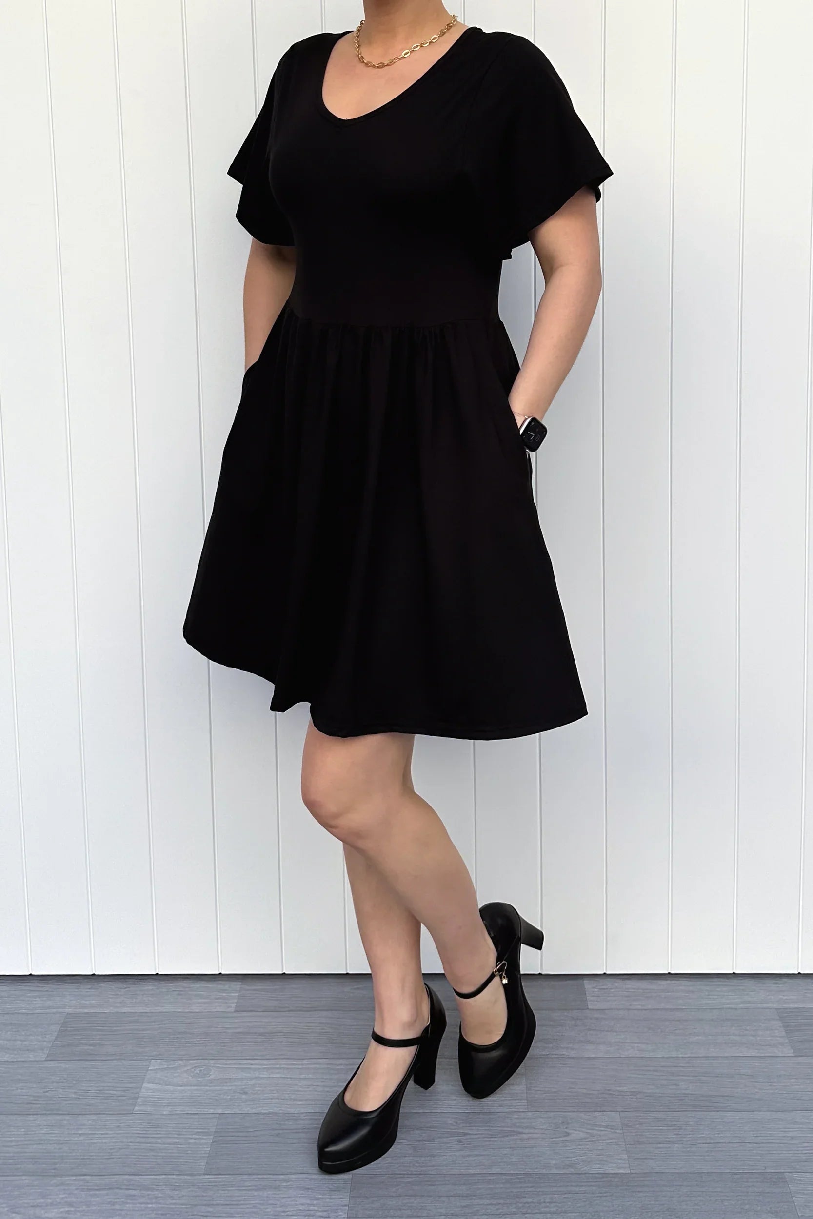 Black Mini Dress with Flutter Sleeves