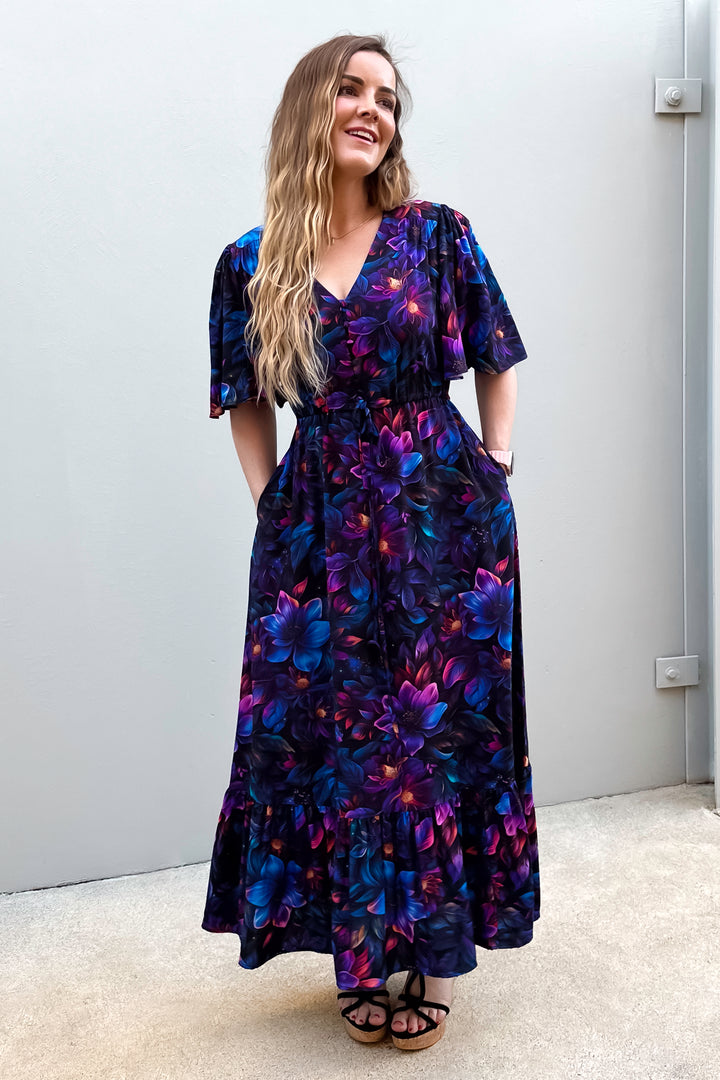 Peony Maxi Dress - Obsidian Petal - Pockets