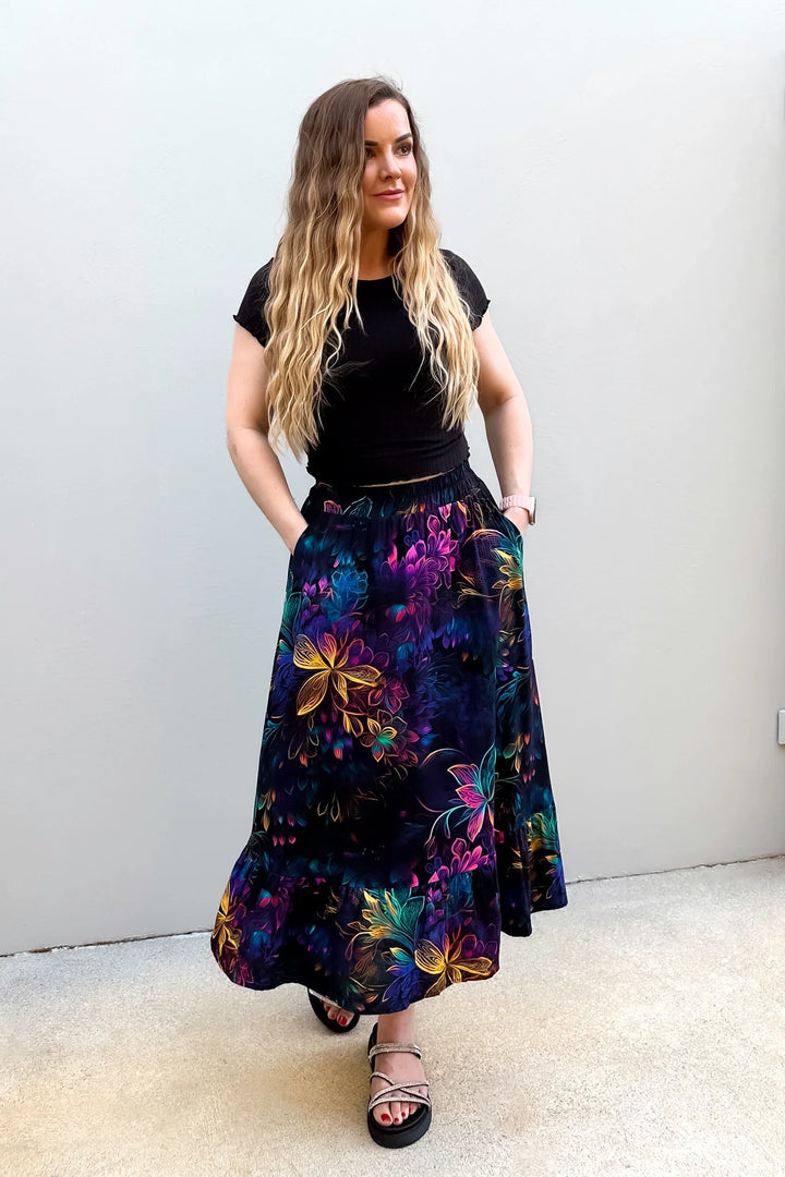 Zinnia Midi Skirt - Spectral Garden - Pockets