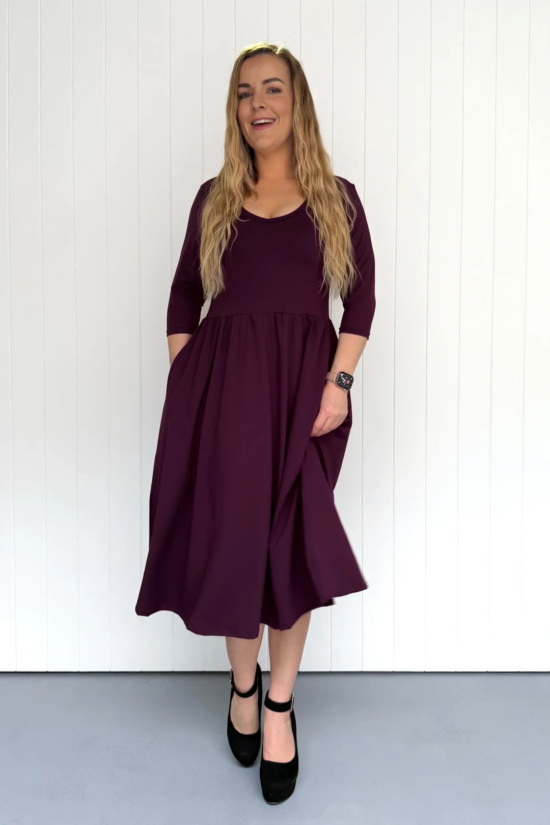 3/4 sleeve midi dress australia Buy Jolie Moi Black Round Neck 3/4 Sleeve Midi Dress from Next Australia