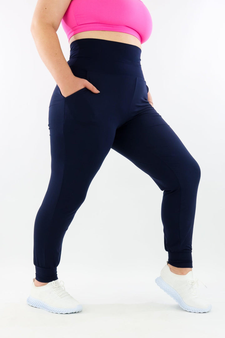 Navy - Wide Leg Joggers - Pockets