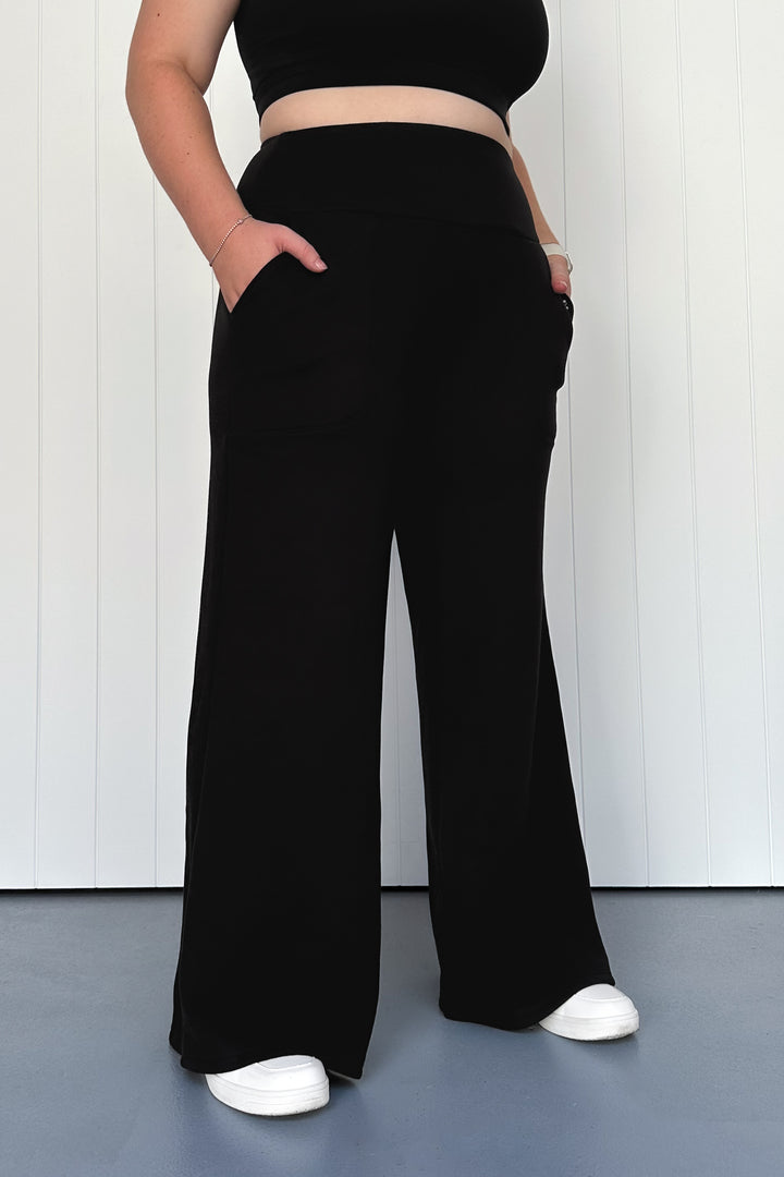 Black - Fleece - Palazzo Pant - Pockets