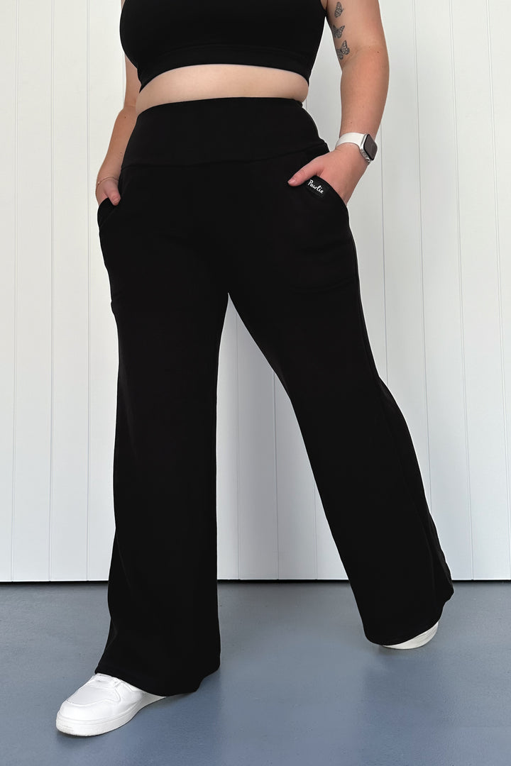Black - Fleece - Palazzo Pant - Pockets