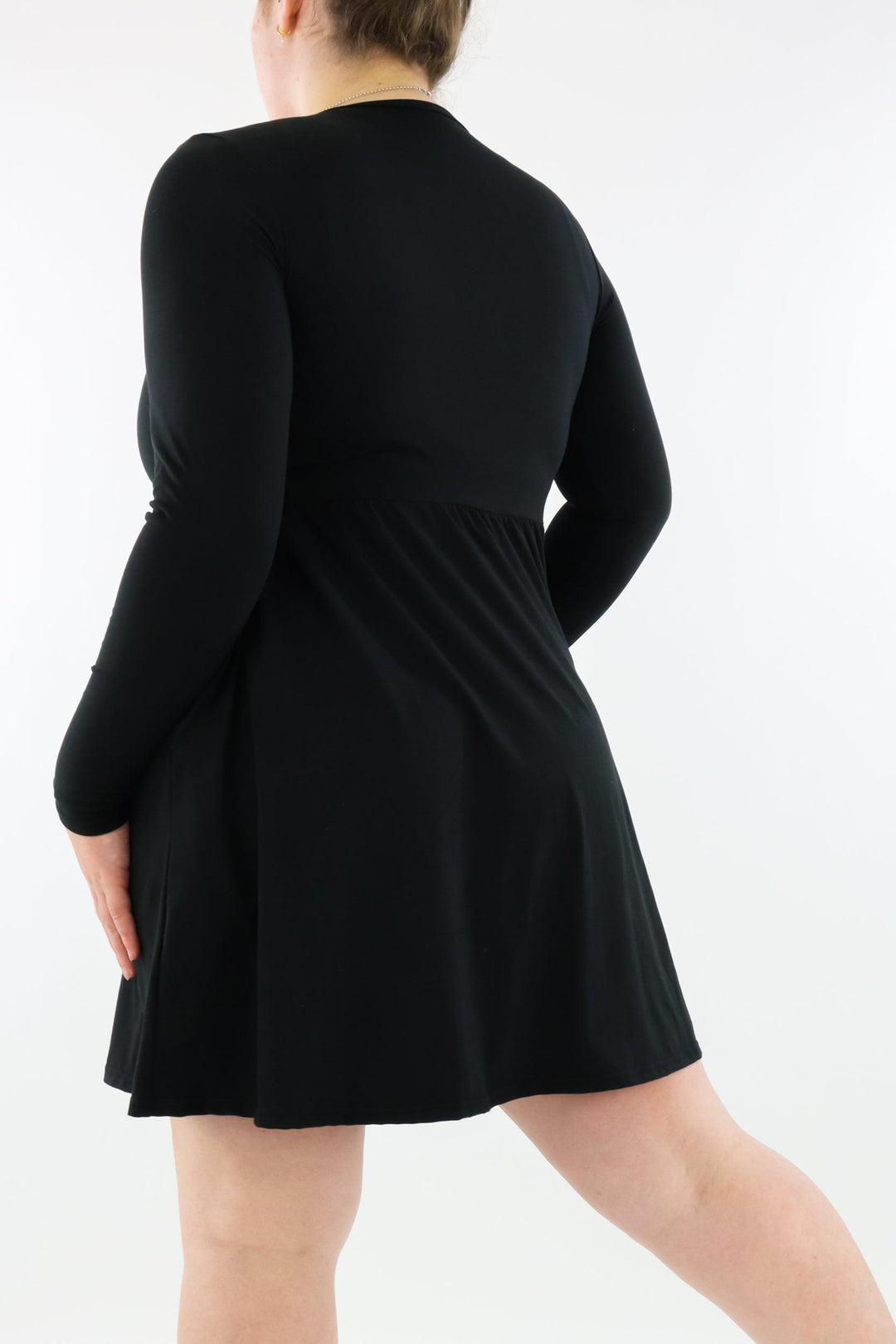 Black - Mini Dress - Long Sleeve - Pockets