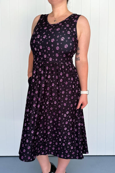 Pink Sparkle Paw - Sleeveless Midi Dress - Pockets