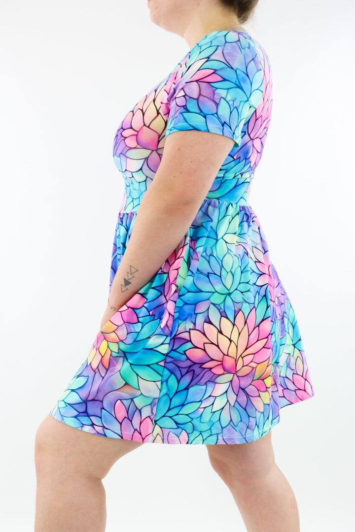 Pastel Lotus - Mini Dress - Short Sleeve - Pockets