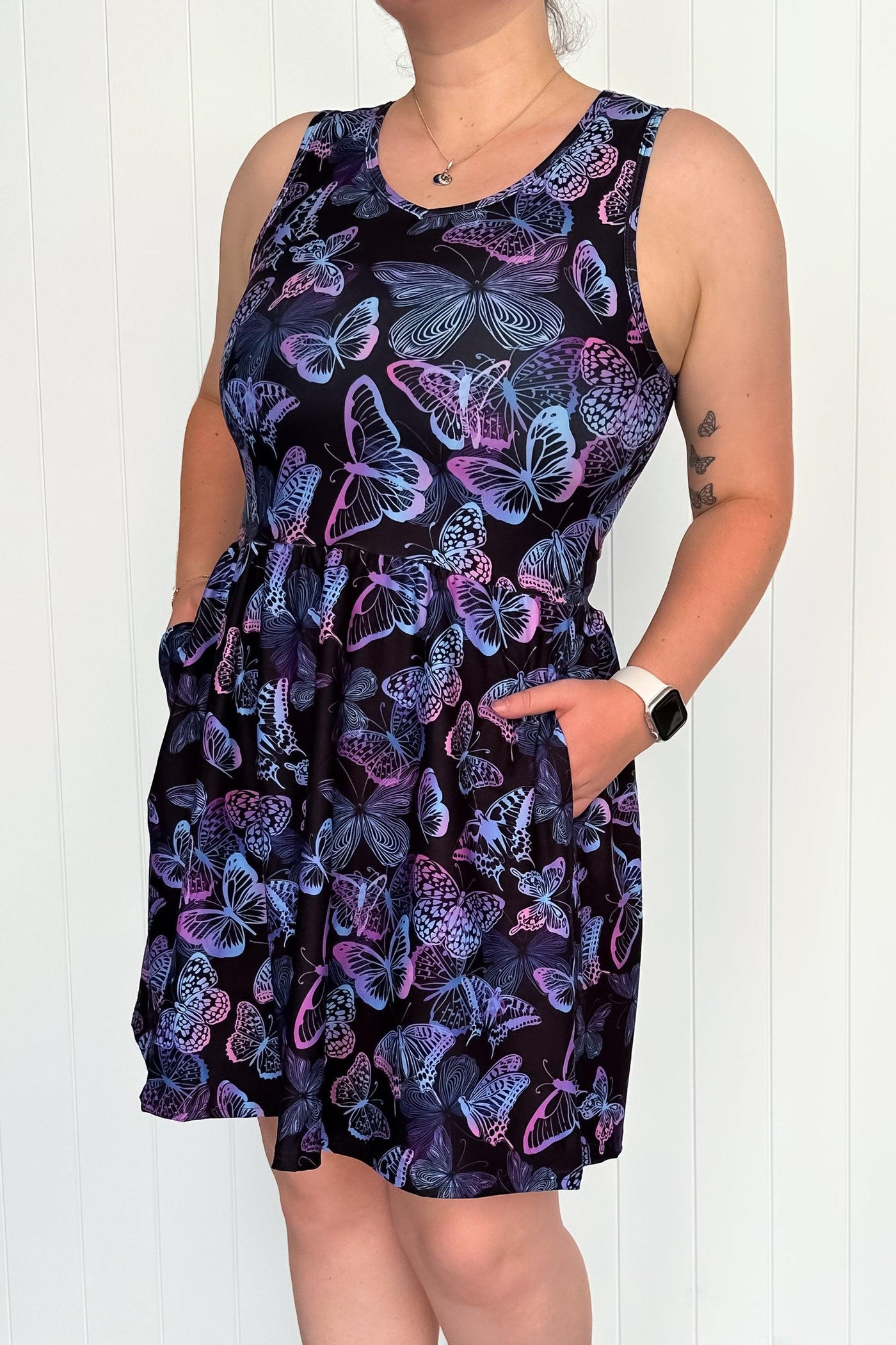 Butterfly Beauty - Sleeveless Mini Dress - Pockets