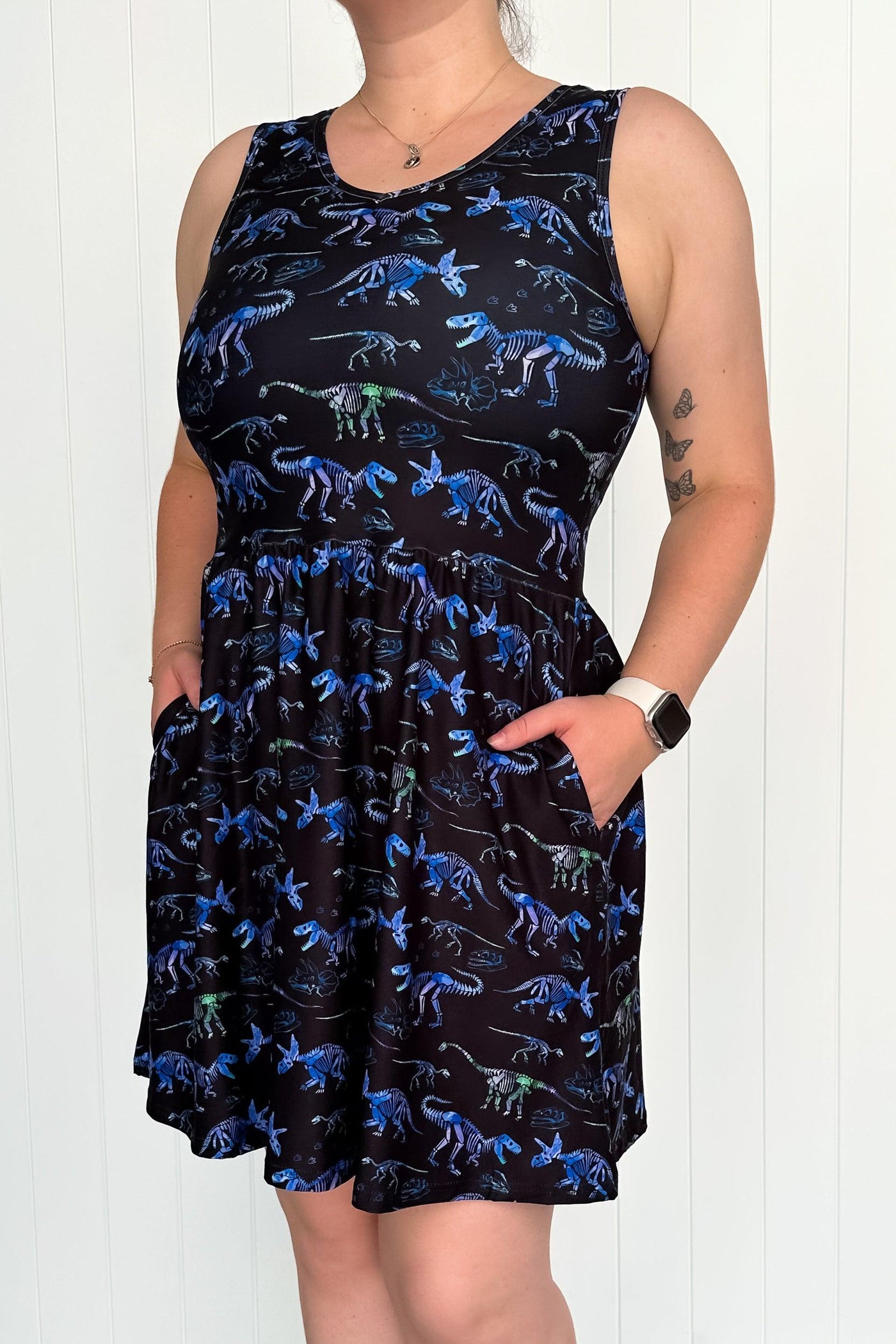 Dinosaur Fossils 2.0 - Sleeveless Mini Dress - Pockets