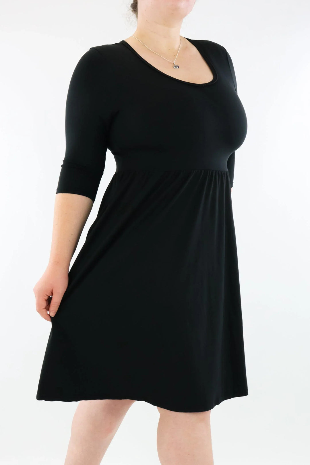 Black 3/4 Sleeve Knee Dress - Plus Size, Super Soft with Pockets Pawlie Black 3/4 Sleeve Knee Dress - Plus Size, Super Soft with Pockets Pawlie
