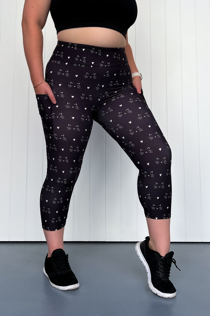 Nocturnal Whiskers - Casual - Capri Leggings - Pockets