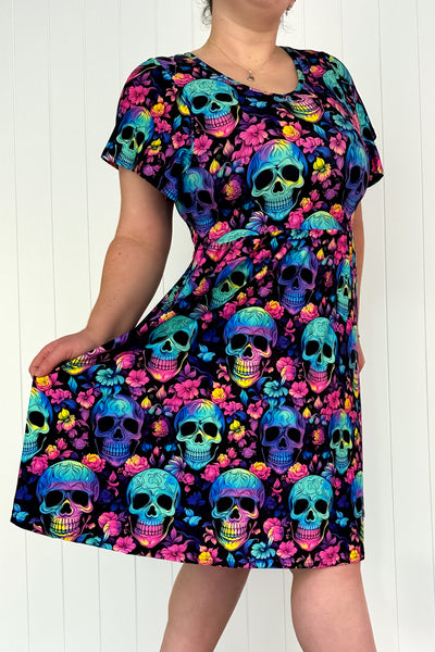 Full of Spirit - Flutter Sleeve Skater Dress - Knee Length - Pockets