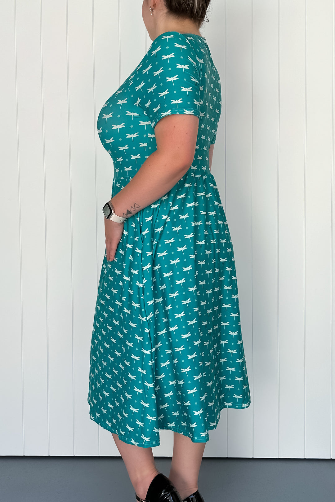 Teal Dragonfly - Midi Dress - Short Sleeve - Pockets