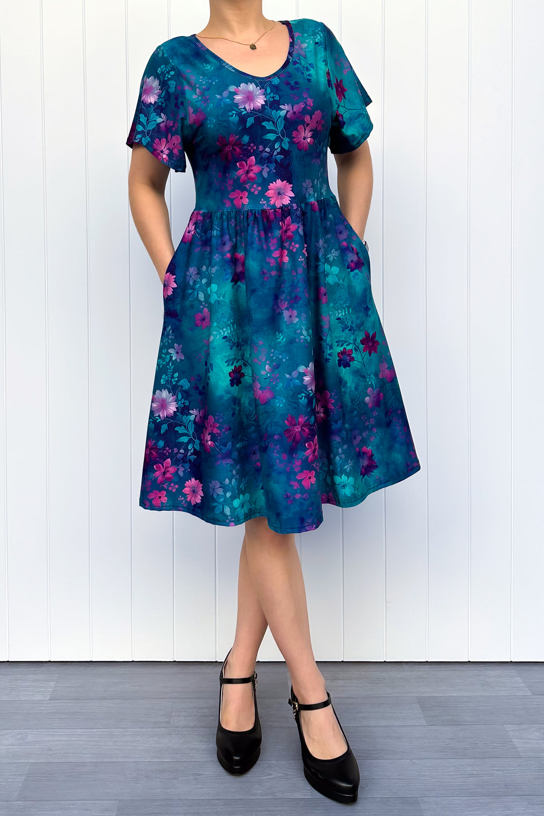 Ethereal Bloom Knee Dress - Soft Stretch & Plus Size - Pawlie Ethereal Bloom Knee Dress - Soft Stretch & Plus Size - Pawlie