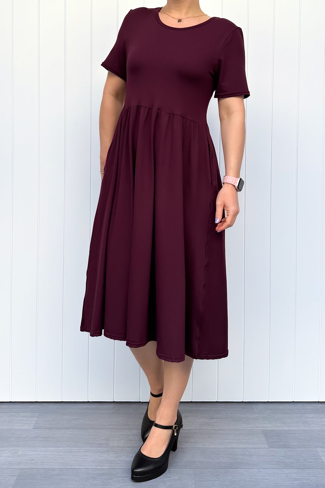 Plum Midi Dress - Soft Stretchy Comfort Fit Plum Midi Dress - Soft Stretchy Comfort Fit