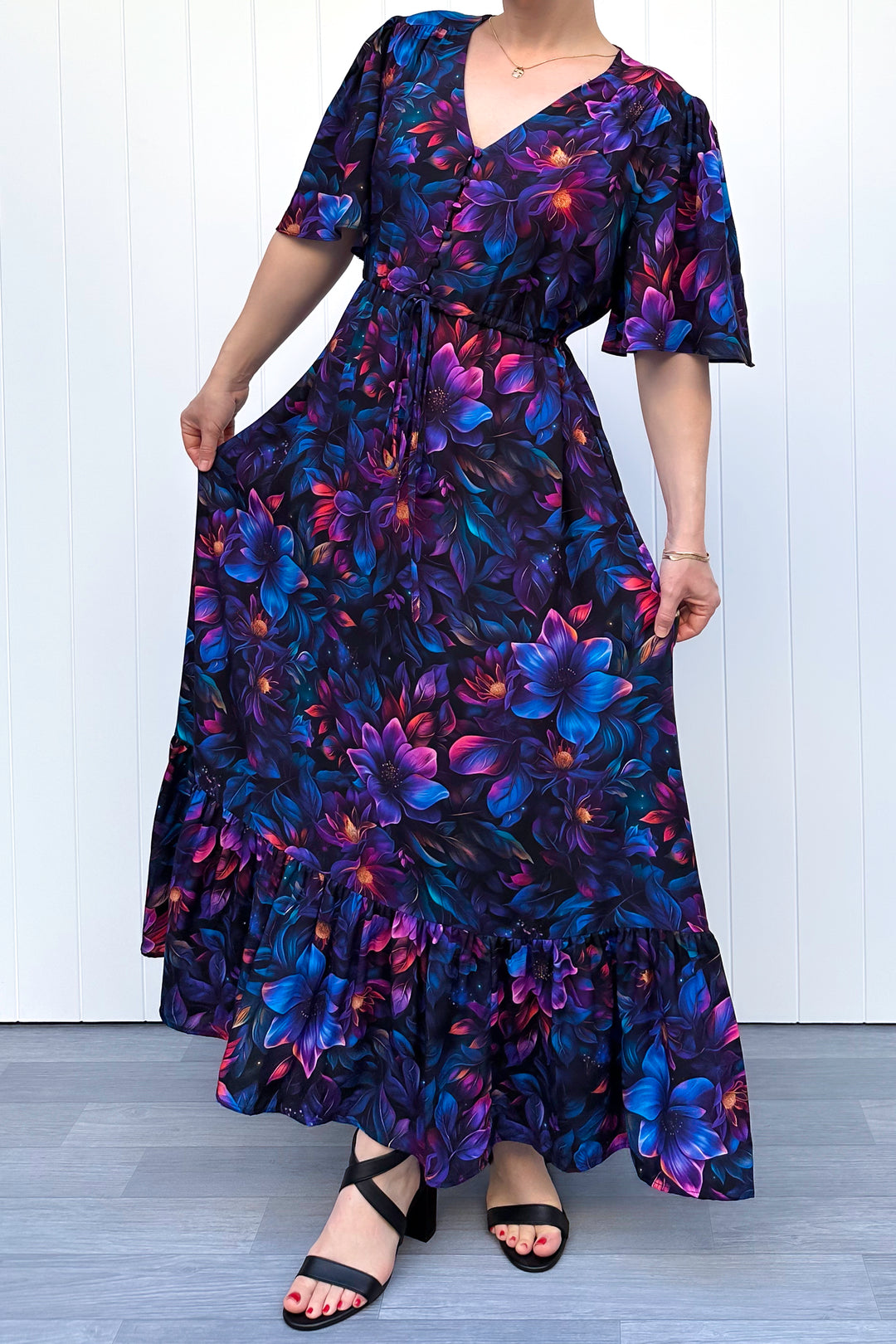 Peony Maxi Dress - Obsidian Petal - Pockets