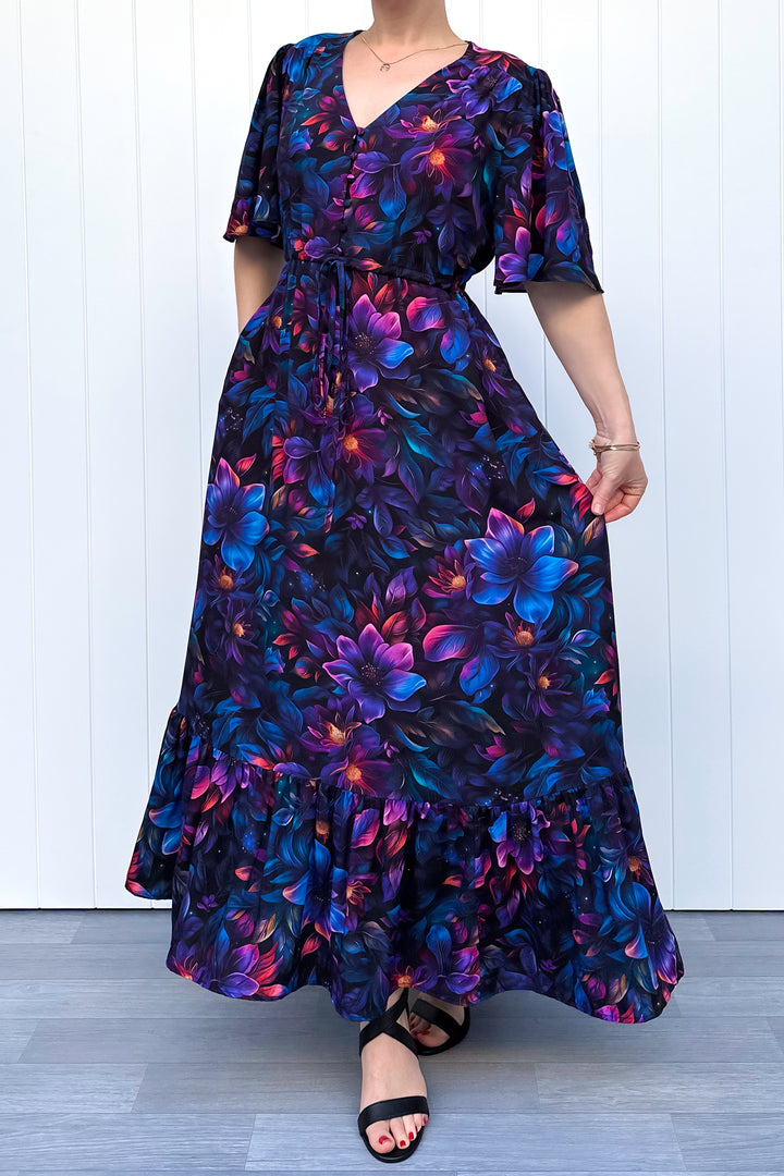 Peony Maxi Dress - Obsidian Petal - Pockets