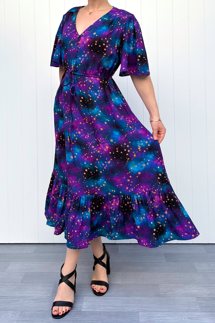 Peony Midi Dress - Universe Shimmer - Pockets