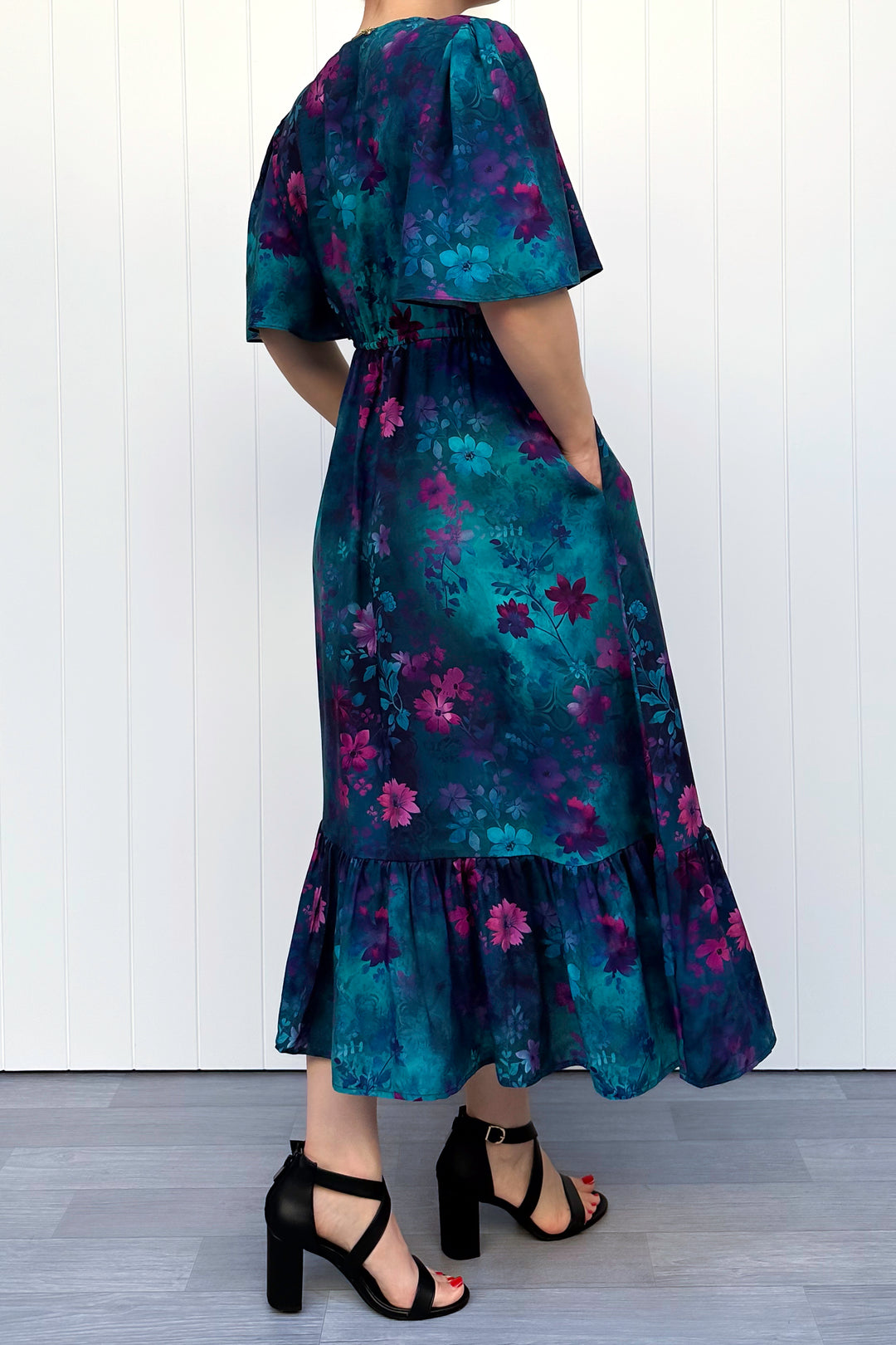 Peony Midi Dress - Ethereal Bloom - Pockets