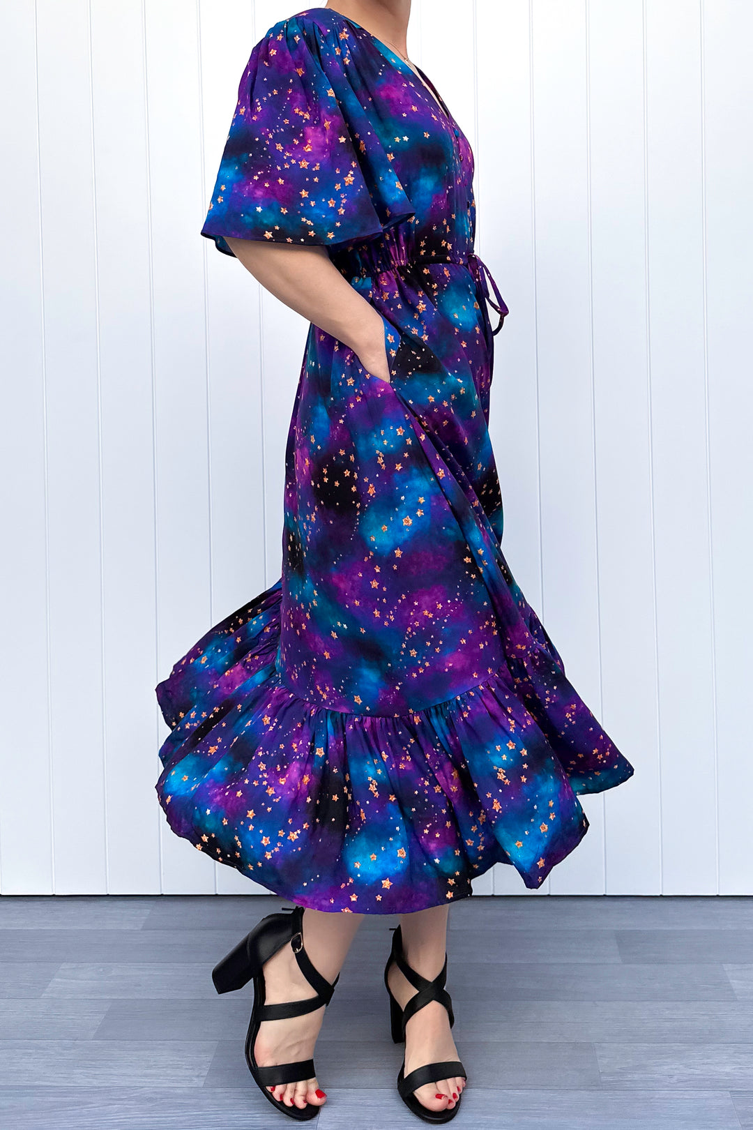 Peony Midi Dress - Universe Shimmer - Pockets