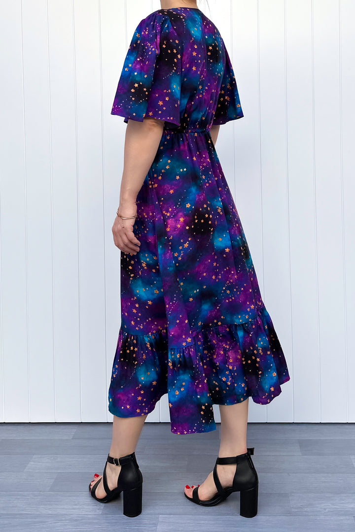 Peony Midi Dress - Universe Shimmer - Pockets
