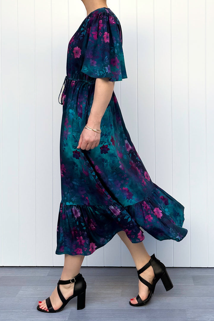 Peony Midi Dress - Ethereal Bloom - Pockets