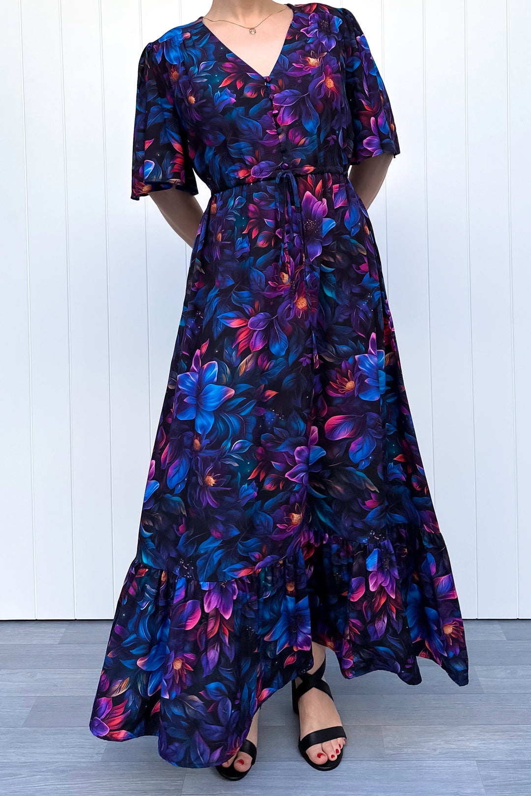 Peony Maxi Dress - Obsidian Petal - Pockets