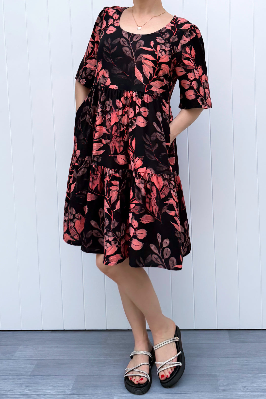 Lily Dress - Vintage Watercolour Leaves - Pockets