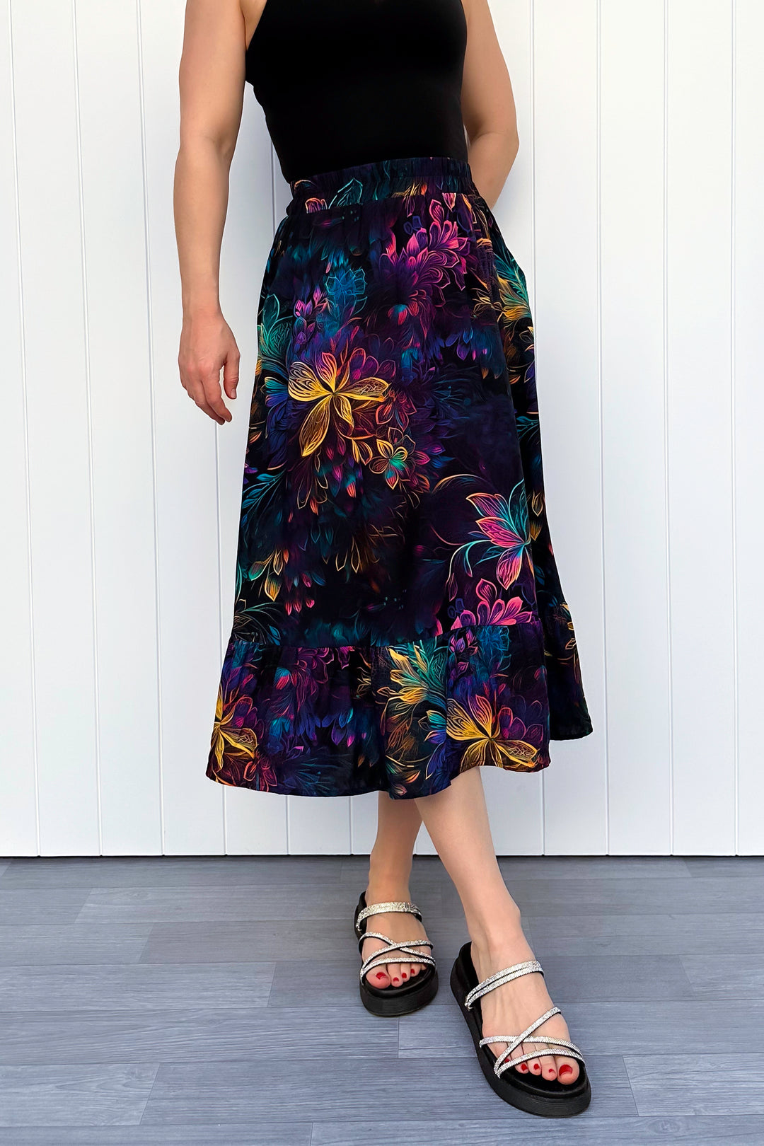 Zinnia Midi Skirt - Spectral Garden - Pockets