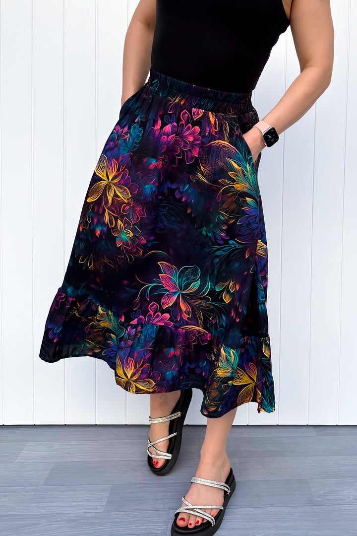 Zinnia Midi Skirt - Spectral Garden - Pockets