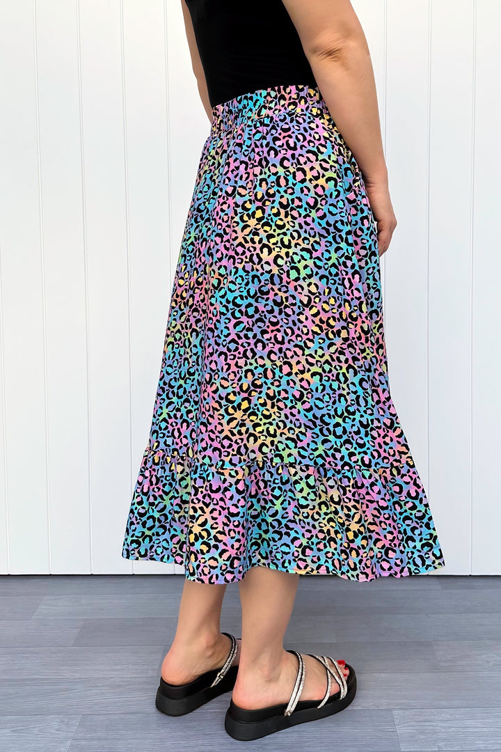 Zinnia Midi Skirt - Vivid Leopard - Pockets