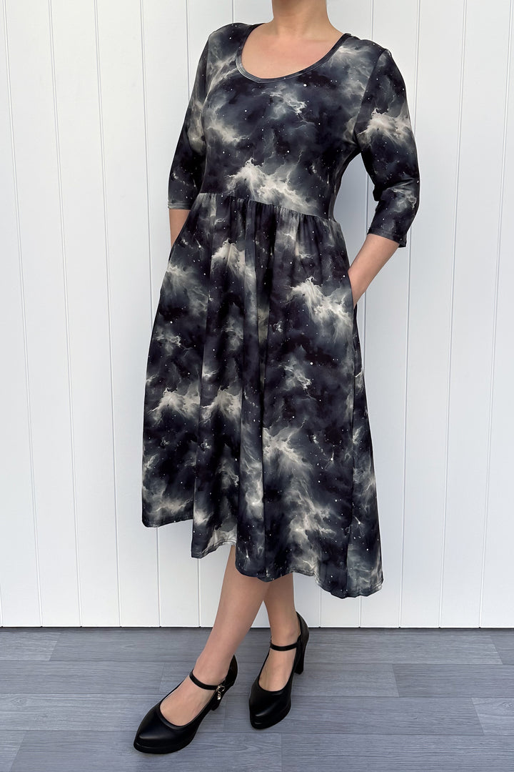 Galaxy Storm - Midi Dress - 3/4 Sleeve - Pockets