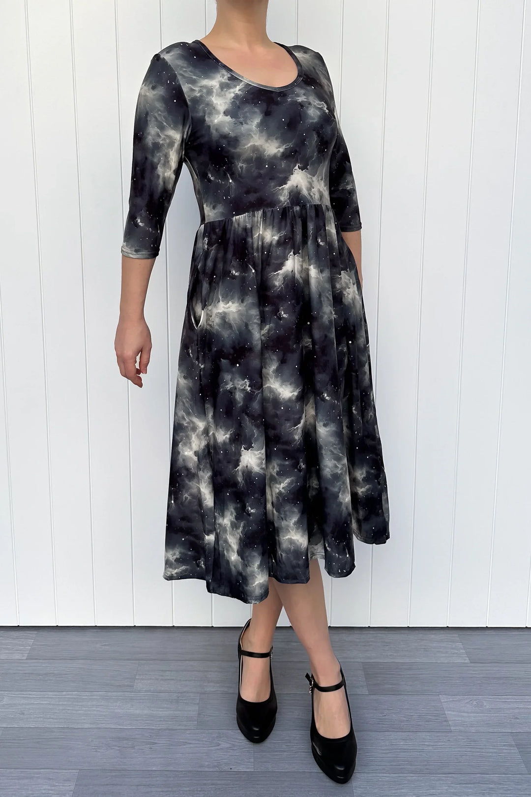3/4 sleeve midi dress australia Galaxy Storm Midi Dress with Pockets Comfy Winter Dress