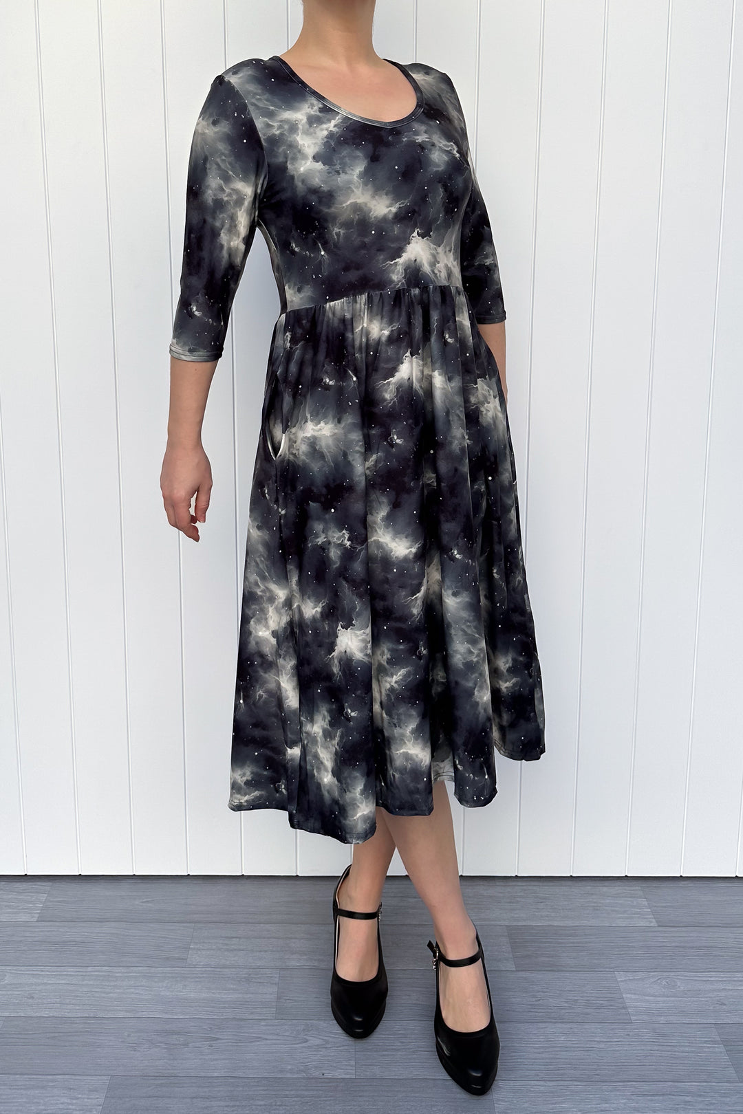 Galaxy Storm - Midi Dress - 3/4 Sleeve - Pockets