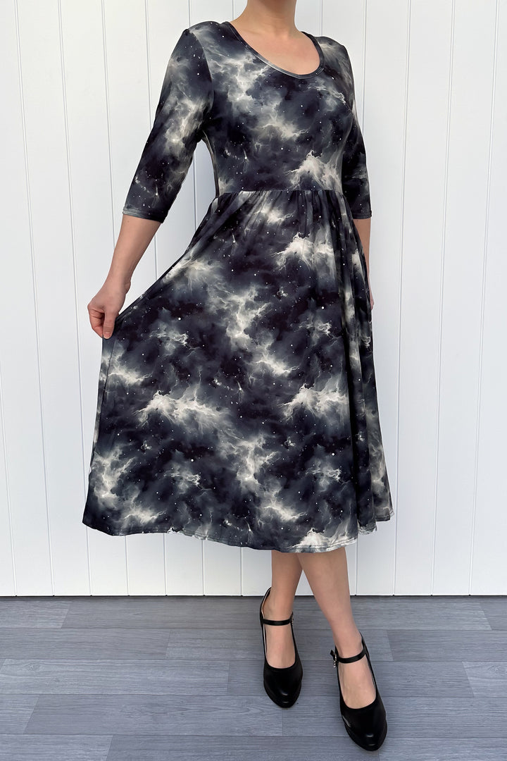 Galaxy Storm - Midi Dress - 3/4 Sleeve - Pockets