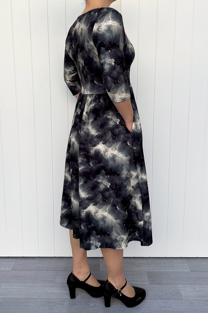 Galaxy Storm - Midi Dress - 3/4 Sleeve - Pockets