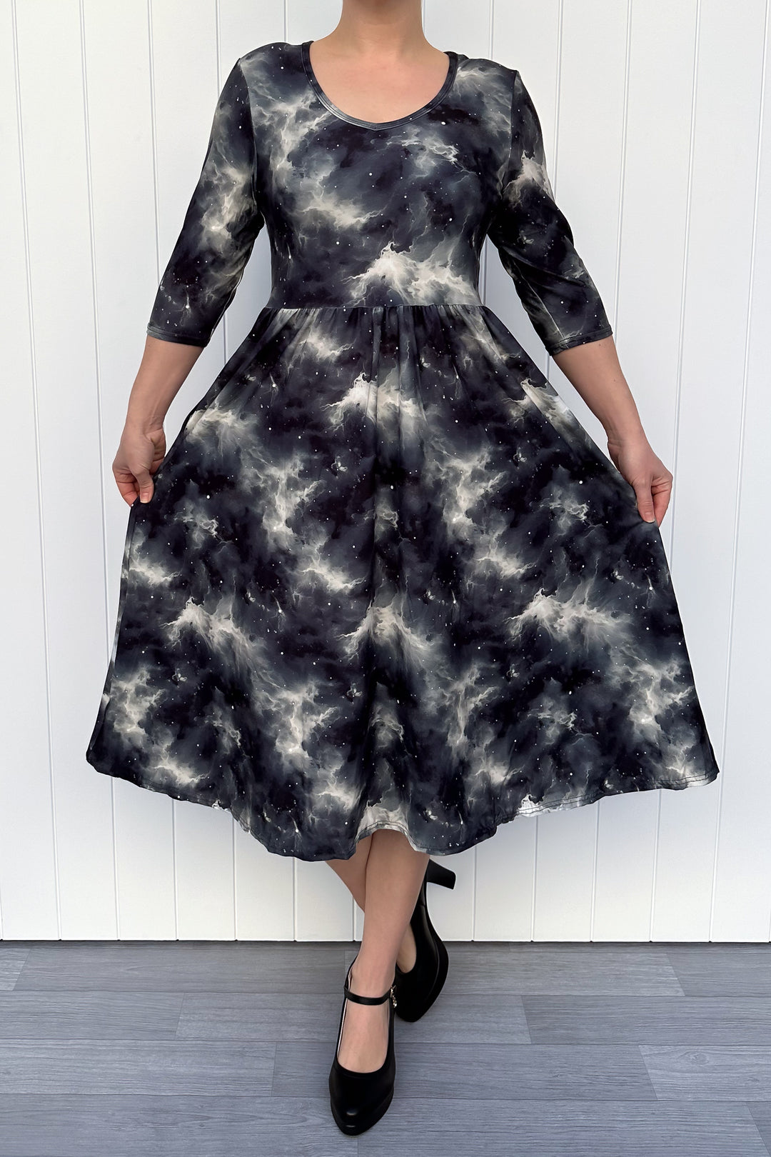 Galaxy Storm - Midi Dress - 3/4 Sleeve - Pockets