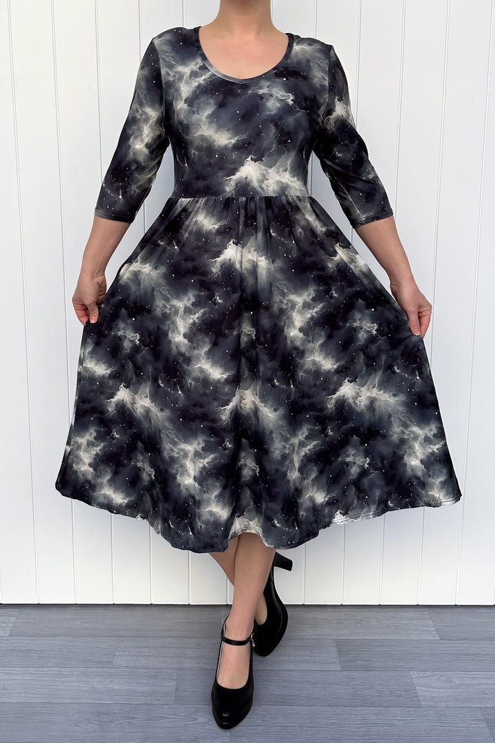 Galaxy Storm - Midi Dress - 3/4 Sleeve - Pockets