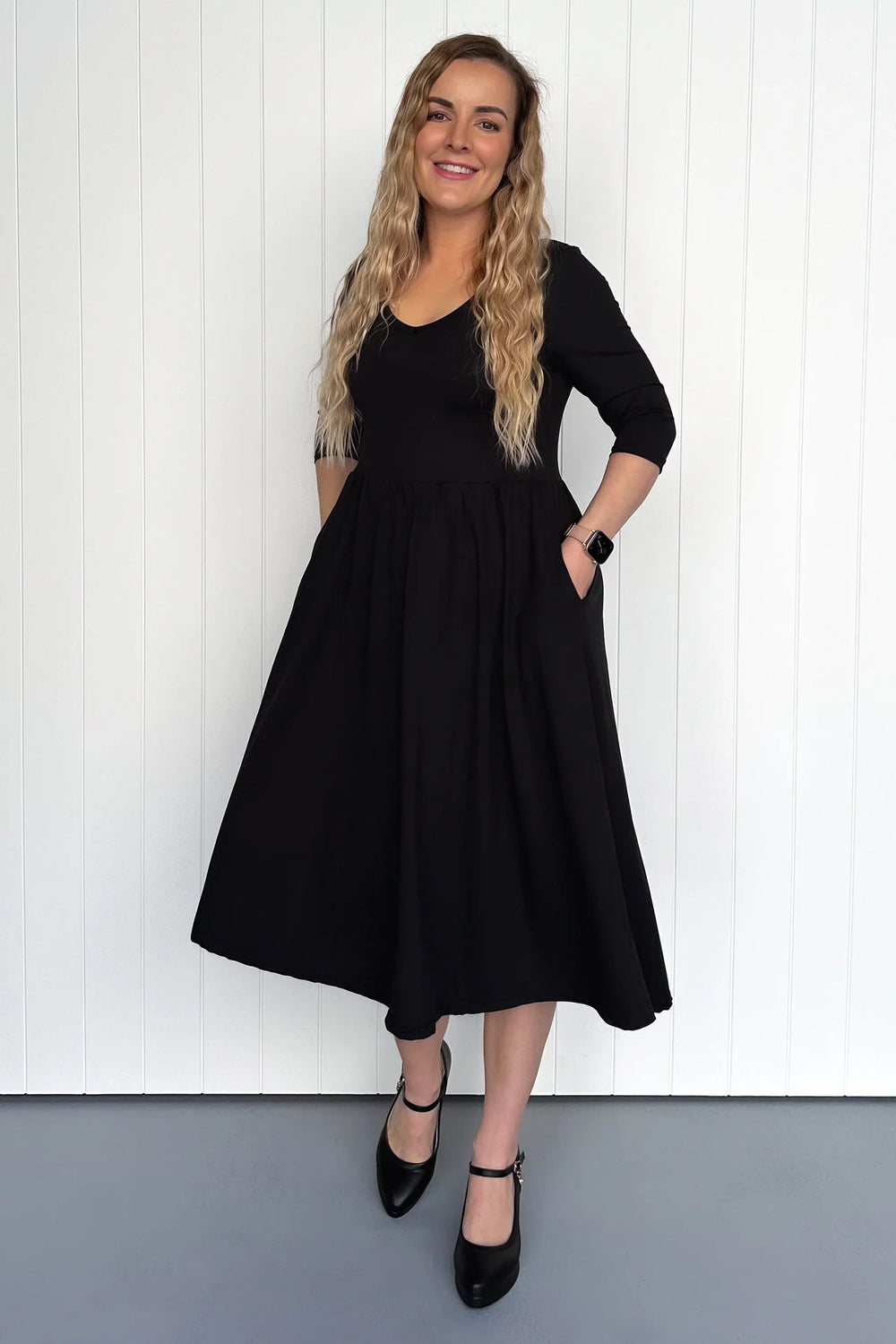 3/4 sleeve midi dress australia Women's Linen Dress, V Neck 3/4 Sleeve Linen Midi Dress Loose Custom Oversized Dress Boho Soft Casual Summer Dress Plus Size Clothing N47