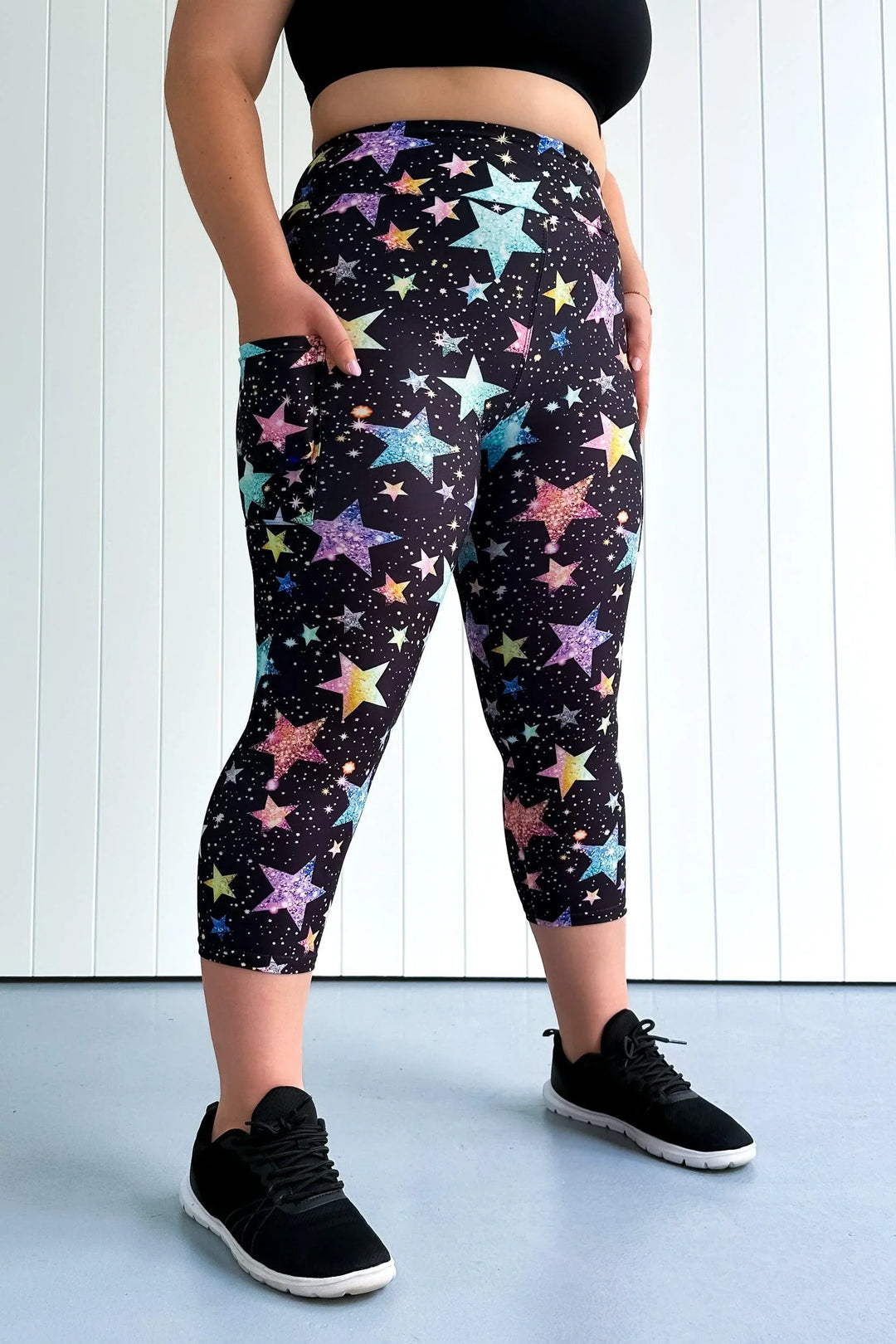 Sparkle Stars Casual Capri Leggings Pockets - Main Image