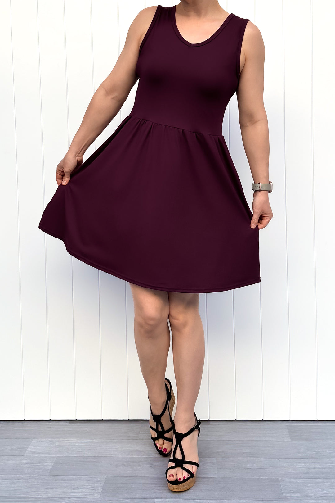 Plum - Sleeveless Mini Dress - Pockets