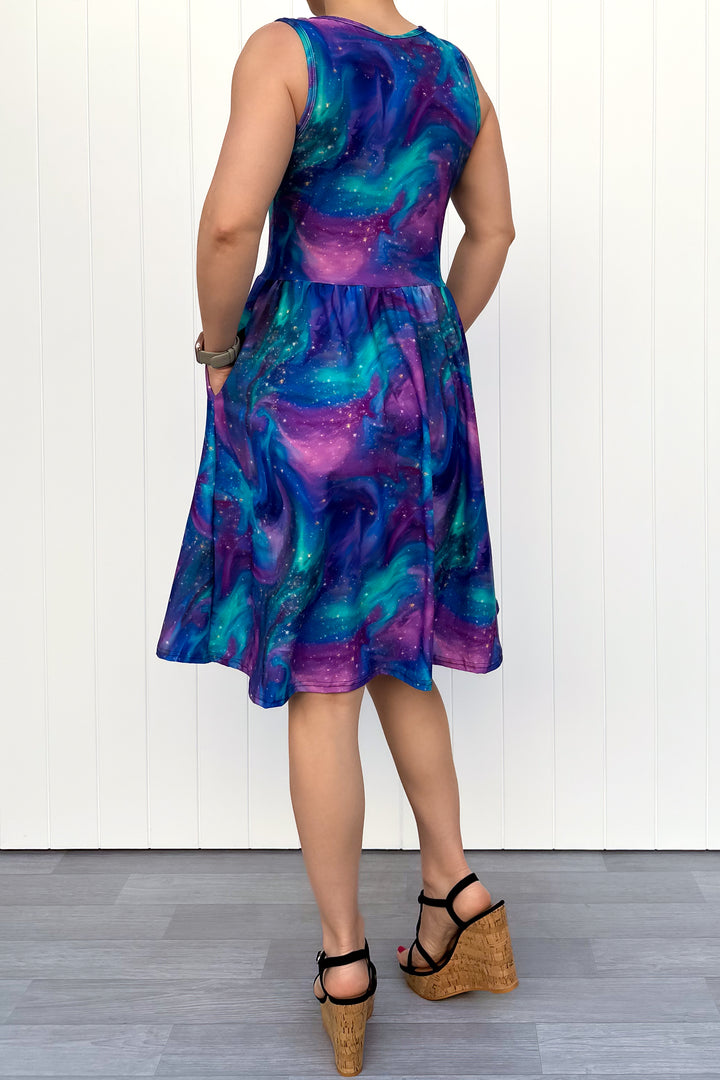 Aurora Sky - Sleeveless Knee Length Dress - Side Pockets