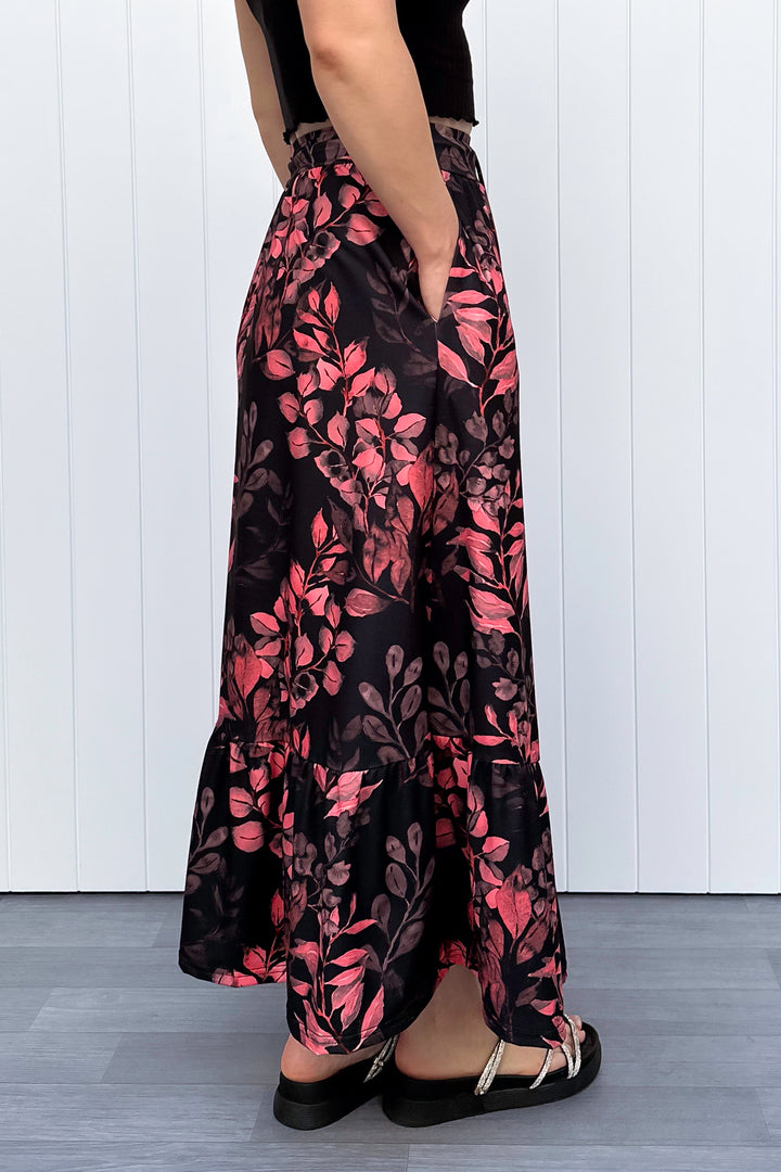 Selene Maxi Skirt - Vintage Watercolour Leaves - Pockets