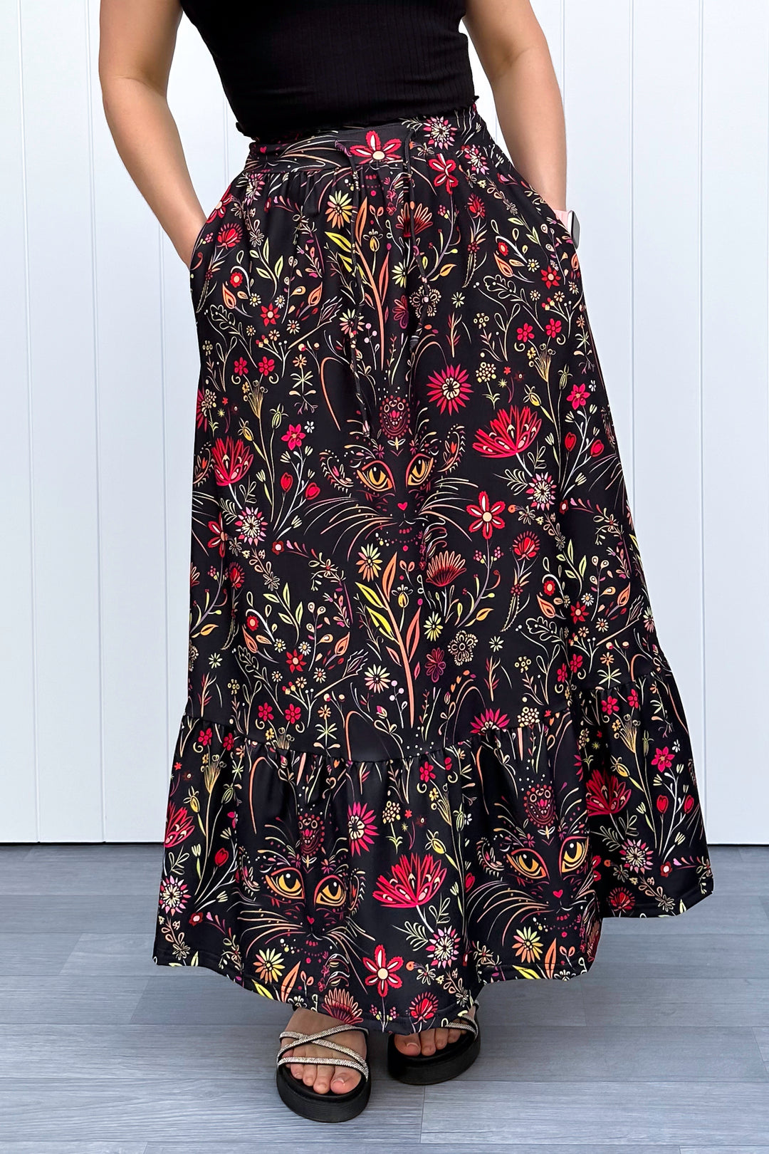 Selene Maxi Skirt - Whiskers & Wildflowers - Pockets