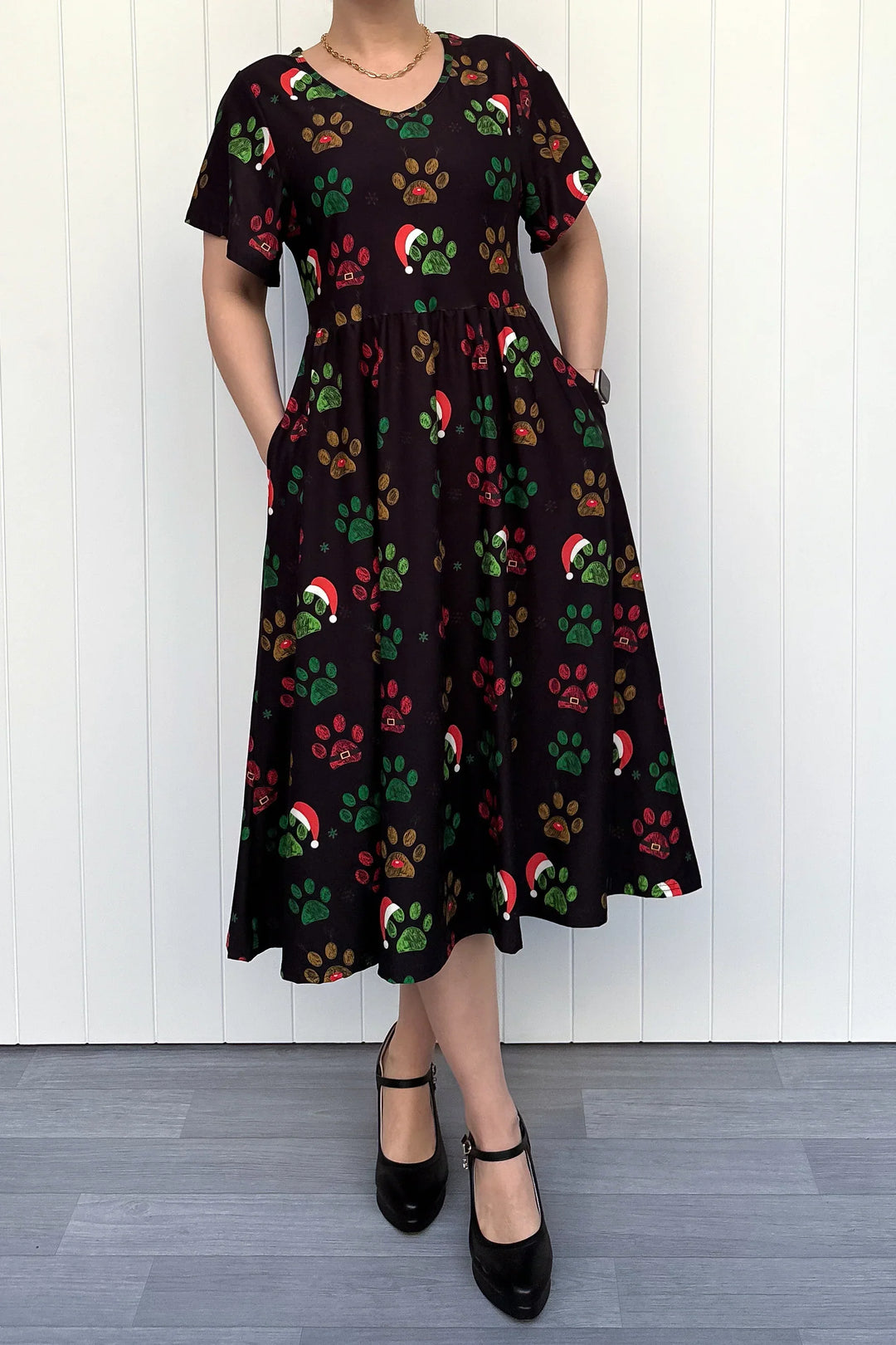 xmas midi dresses Santa Paws Midi Dress with Pockets