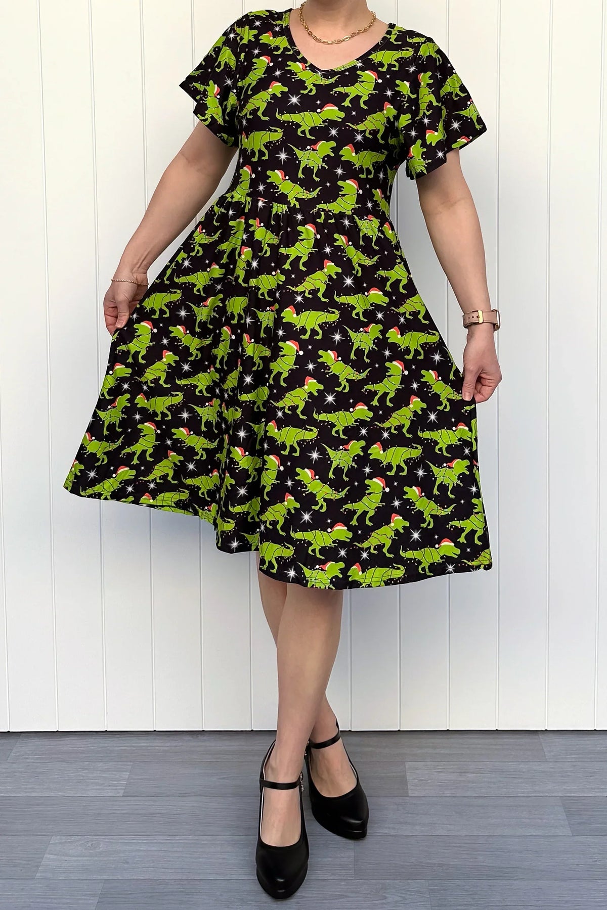 Christmas Dinosaur Dress with Pockets