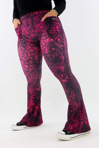 Berry Leopard - Flarey Leggings - Leg Pockets Hybrid Flares Pawlie   