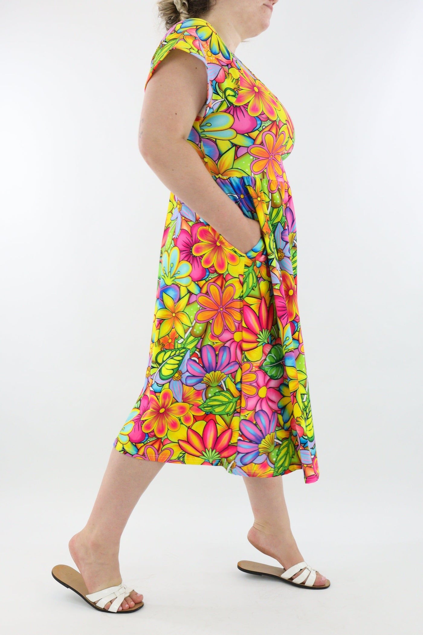 Tutti Frutti Flower - A-Line Dress - Midi Length - Side Pockets - Pawlie