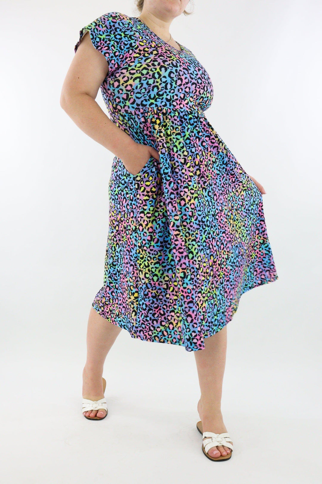 Vivid Leopard - A-Line Dress - Midi Length - Side Pockets - Pawlie